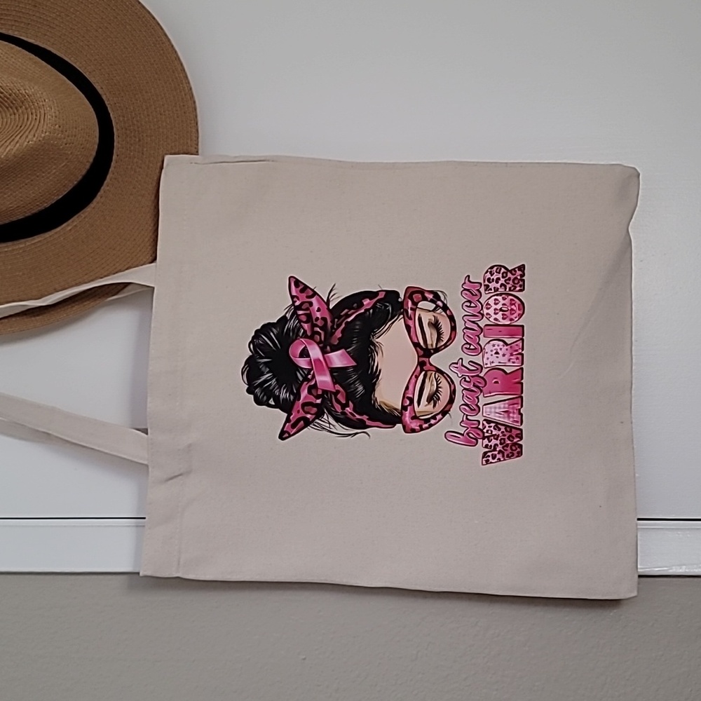 🦋 Breast cancer warrior canvas tote bag